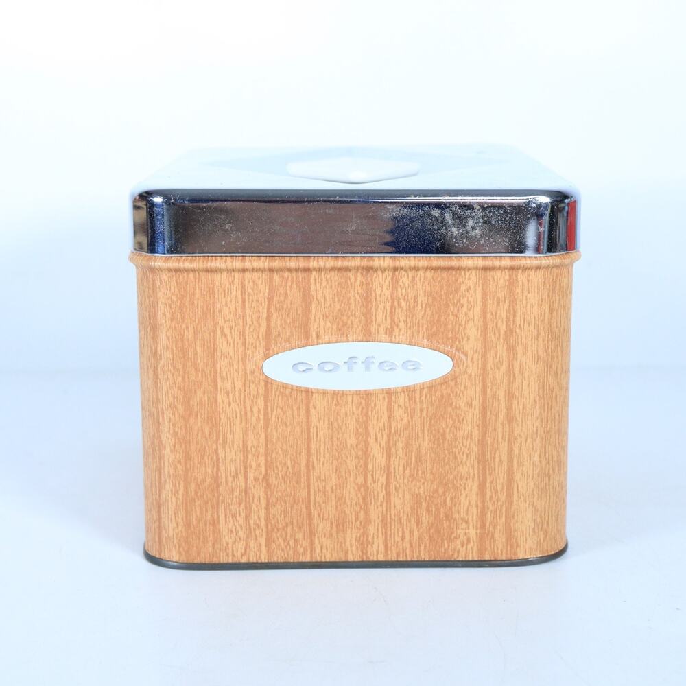 Vtg Wood Chrome Coffee Tin Canister Masterware USA Storage Kitchen USED